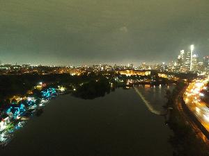 Boathouse Row in Philadelphia, lit in Teal to raise awareness.